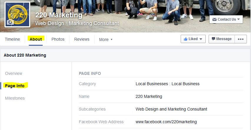 Facebook about section