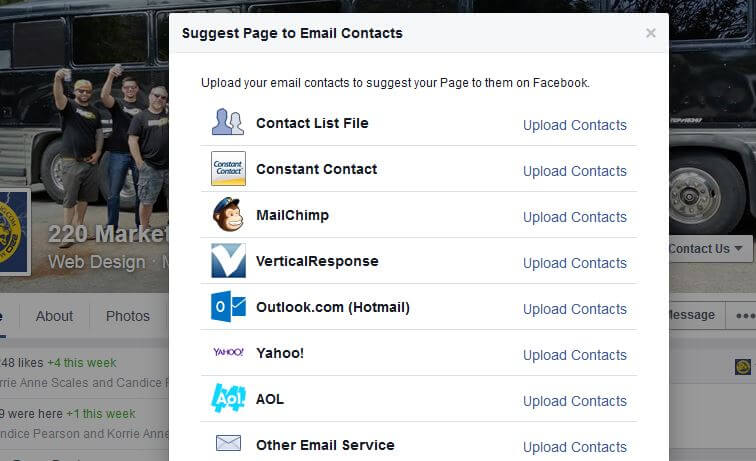 Facebook Email contacts section