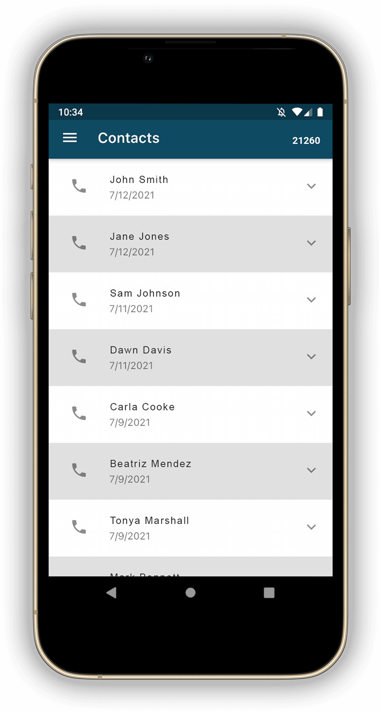 220 App contacts screen on iPhone 13