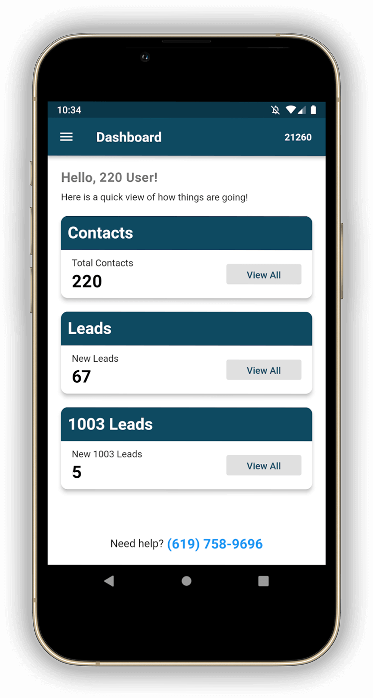 220 App main dashboard on iPhone 13